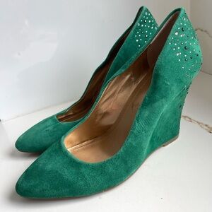 BCBGeneration Green Suede Wedge Heels size 10